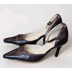 Joan & David Circa Women's Pumps Size 7.5 brown ankle strap pointed toe brown